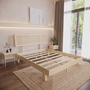 Hazeran Lilyum Model Doğal Ahşap Karyola Ve İki Komodin Set 150x200 cm