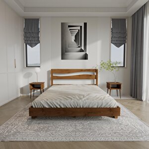 Okyanus New Model  Ceviz Renk Çam Ahşap Karyola Ve İki Komodin Set 150x200 cm