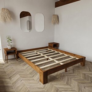 Soft Model Ceviz Renk Çam Ahşap Karyola Ve İki Komodin Set 160x200 cm