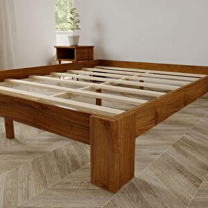 Soft Model Ceviz Renk Çam Ahşap Karyola Ve İki Komodin Set 160x200 cm