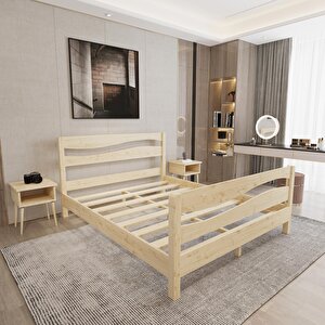 Okyanus Model Vernikli Çam Ahşap Karyola Ve İki Komodin Set 120x200 cm