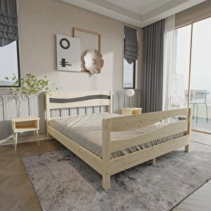 Okyanus Model Antrasit Detaylı Vernikli Çam Ahşap Karyola Ve İki Komodin Set 120x200 cm