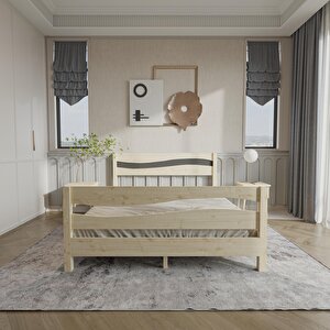 Okyanus Model Antrasit Detaylı Vernikli Çam Ahşap Karyola Ve İki Komodin Set 120x200 cm