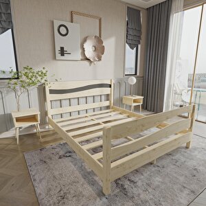 Okyanus Model Antrasit Detaylı Vernikli Çam Ahşap Karyola Ve İki Komodin Set 120x200 cm