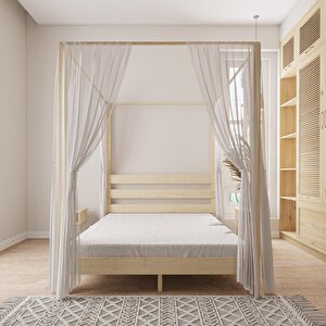 Natura Model Cibindirik Askılıklı  Vernikli Çam Ahşap Karyola Ve İki Komodin Set 150x200 cm