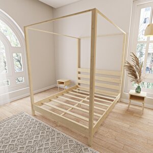 Natura Model Cibindirik Askılıklı  Vernikli Çam Ahşap Karyola Ve İki Komodin Set 160x200 cm