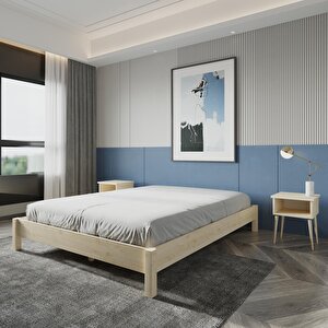 Loft Model Doğal Çam Ahşap Karyola Ve İki Komodin Set 140x200 cm