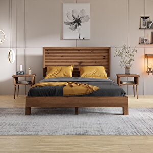 Ebruli Model Ceviz Renk Çam Ahşap Karyola 140x190 cm
