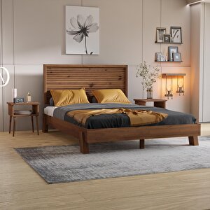Ebruli Model Ceviz Renk Çam Ahşap Karyola 140x190 cm