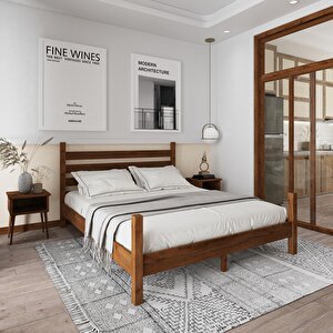Urban Model Ceviz Renk Çam Ahşap Karyola Ve İki Komodin Set 200x200 cm