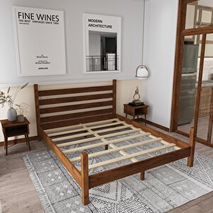 Urban Model Ceviz Renk Çam Ahşap Karyola Ve İki Komodin Set 200x200 cm