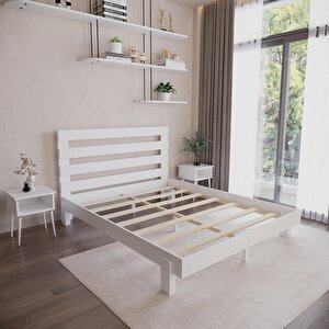 Urban New Model Beyaz Renk Çam Ahşap Karyola Ve İki Komodin Set 100x200 cm