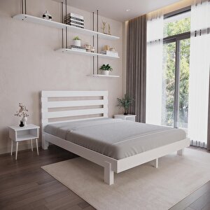 Urban New Model Beyaz Renk Çam Ahşap Karyola Ve İki Komodin Set 90x190 cm