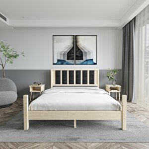 Orion Model Siyah Renk Puflu Başlıklı Vernikli Çam Ahşap Karyola Ve İki Komodin Set 90x200 cm