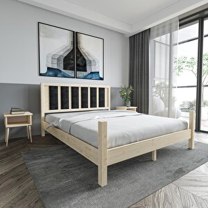 Orion Model Siyah Renk Puflu Başlıklı Vernikli Çam Ahşap Karyola Ve İki Komodin Set 90x200 cm