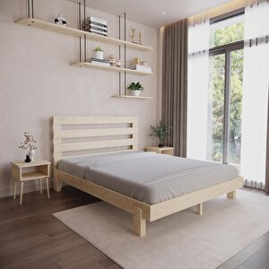 Urban New Model Doğal Çam Ahşap Karyola Ve İki Komodin Set 140x190 cm