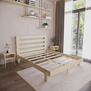 Urban New Model Doğal Çam Ahşap Karyola Ve İki Komodin Set 140x200 cm