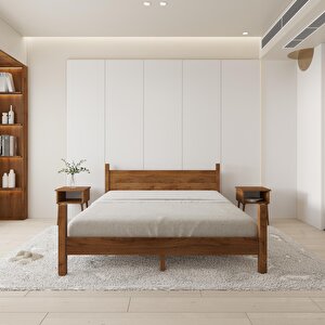 Mirage Model Ceviz Renk Çam Ahşap Karyola Ve İki Komodin Set 120x200 cm