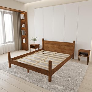 Mirage Model Ceviz Renk Çam Ahşap Karyola Ve İki Komodin Set 120x200 cm