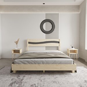 Okyanus New Model Antrasit Detaylı Doğal Çam Ahşap Karyola Ve İki Komodin Set 120x200 cm