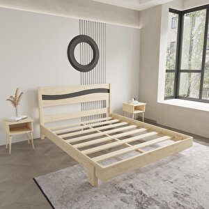 Okyanus New Model Antrasit Detaylı Doğal Çam Ahşap Karyola Ve İki Komodin Set 120x200 cm