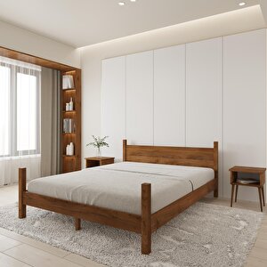 Mirage Model Ceviz Renk Çam Ahşap Karyola Ve İki Komodin Set 140x200 cm