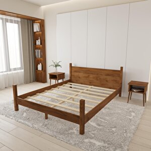 Mirage Model Ceviz Renk Çam Ahşap Karyola Ve İki Komodin Set 140x200 cm