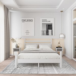 Urban Model Beyaz Renk Çam Ahşap Karyola Ve İki Komodin Set 120x200 cm