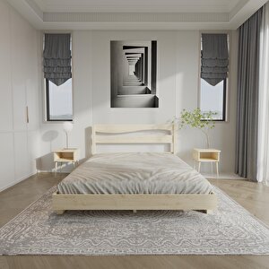Okyanus New Model  Vernikli Çam Ahşap Karyola Ve İki Komodin Set 160x200 cm