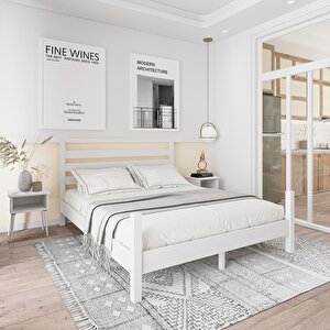 Urban Model Beyaz Renk Çam Ahşap Karyola Ve İki Komodin Set 90x190 cm