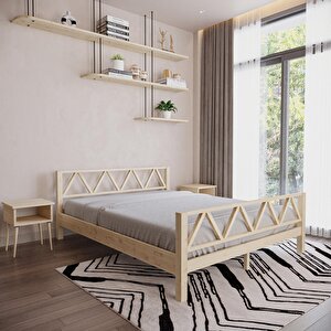 Milena Model Doğal Çam Ahşap Karyola Ve İki Komodin Set 150x200 cm