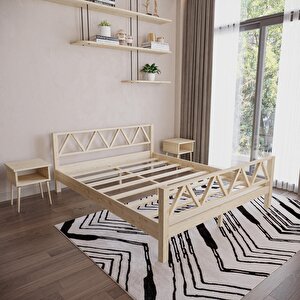 Milena Model Doğal Çam Ahşap Karyola Ve İki Komodin Set 150x200 cm