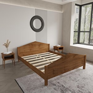 Milano Model Ceviz Renk Çam Ahşap Karyola Ve İki Komodin Set 120x200 cm