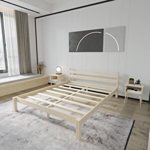 Letto Model Doğal Ahşap Karyola Ve İki Komodin Set