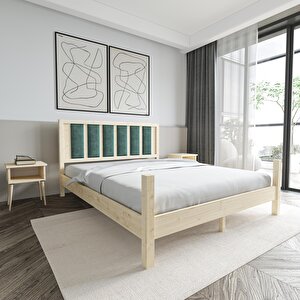 Orion Model Çağla Yeşili Puflu Başlıklı Vernikli Çam Ahşap Karyola Ve İki Komodin Set 140x190 cm