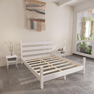 Natura Model Ceviz Renk Çam Ahşap Karyola Ve İki Komodin Set 90x200 cm