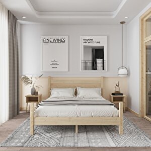 Urban Model Doğal Çam Ahşap Karyola Ve İki Komodin Set 120x200 cm