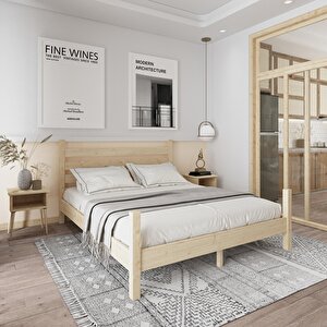 Urban Model Doğal Çam Ahşap Karyola Ve İki Komodin Set 120x200 cm
