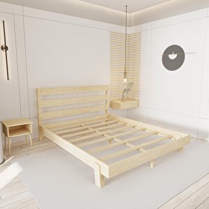 Natura New Model Vernikli Çam Ahşap Karyola Ve İki Komodin Set 150x200 cm