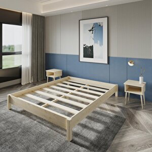 Loft Model Vernikli Çam Ahşap Karyola Ve İki Komodin Set 160x200 cm