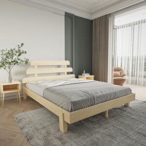 Lotus X New Model Doğal Ahşap Karyola Ve İki Komodin Set 90x200 cm