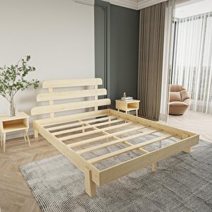 Lotus X New Model Doğal Ahşap Karyola Ve İki Komodin Set 90x200 cm