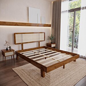 Hazeran Lilyum Model Ceviz Renk Ahşap Karyola Ve İki Komodin Set