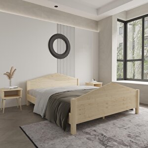 Milano Model Doğal Çam Ahşap Karyola Ve İki Komodin Set 200x200 cm