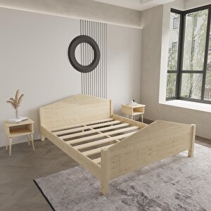 Milano Model Doğal Çam Ahşap Karyola Ve İki Komodin Set 200x200 cm