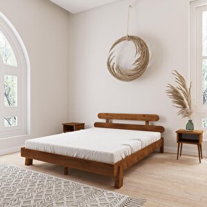 Damla Model Ceviz Renk Ahşap Karyola Ve İki Komodin Set 160x200 cm