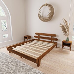 Damla Model Ceviz Renk Ahşap Karyola Ve İki Komodin Set 160x200 cm