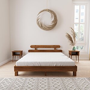 Damla Model Ceviz Renk Ahşap Karyola Ve İki Komodin Set 120x200 cm