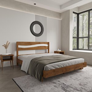 Okyanus New Model Beyaz Detaylı Ceviz Renk Çam Ahşap Karyola Ve İki Komodin Set 150x200 cm