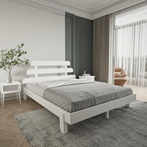 Lotus X New Model Beyaz Renk Ahşap Karyola Ve İki Komodin Set 90x190 cm